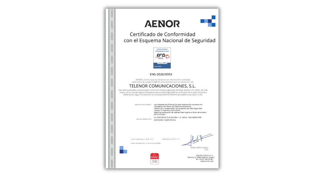 Telenor Comunicaciones. Erdi-mailako ENS ziurtagiria